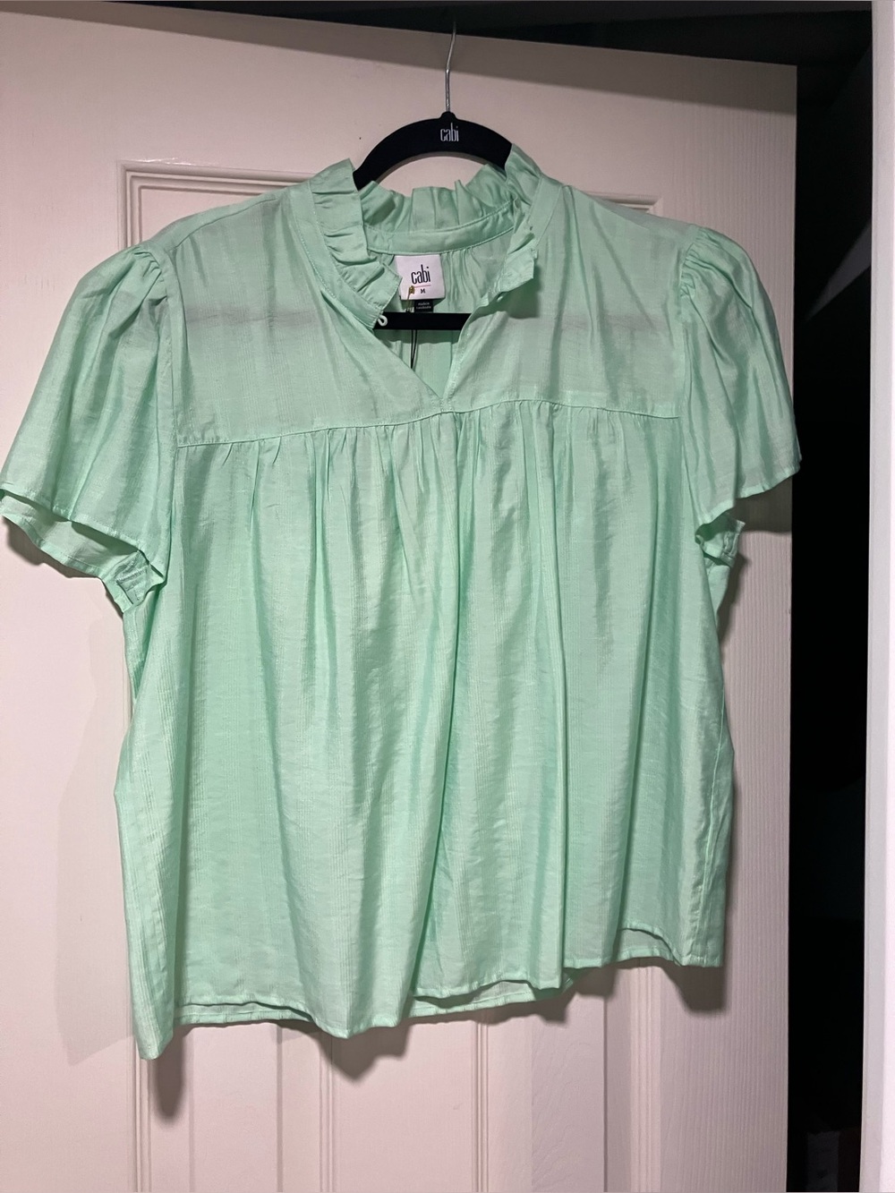 Mint Ruffle Neck Short Sleeve Women's Top